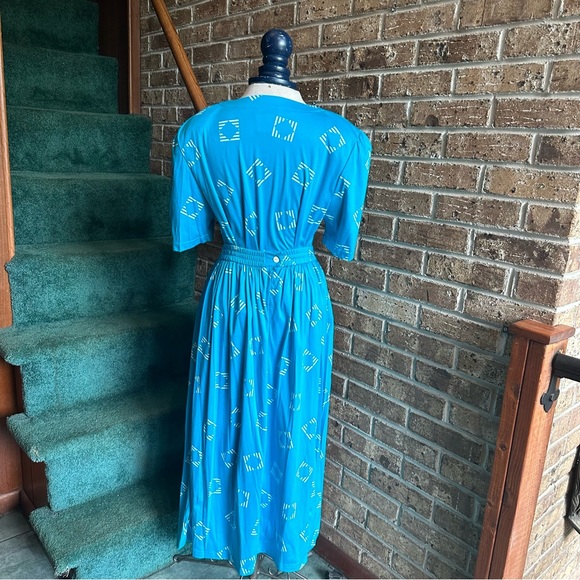 VTG 80s 90s Geometric Patterned Bright Blue Shirt & Skirt Set NWT - Picture 3 of 6